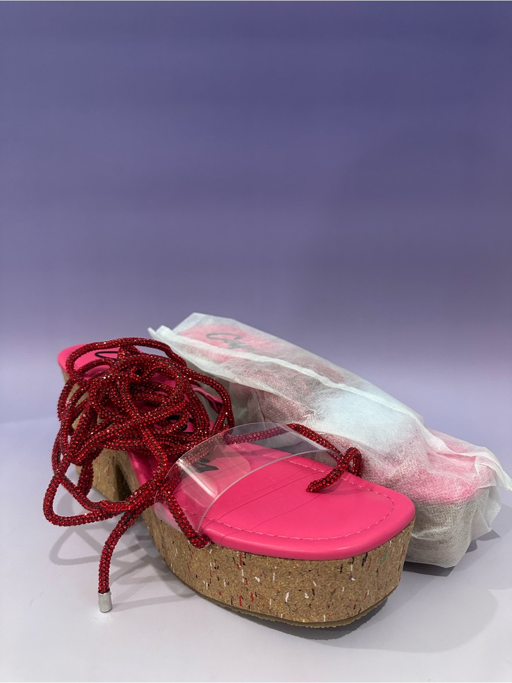Cape Robbin Hot Pink Platform Lace-Up Sandals with Red Cord Details